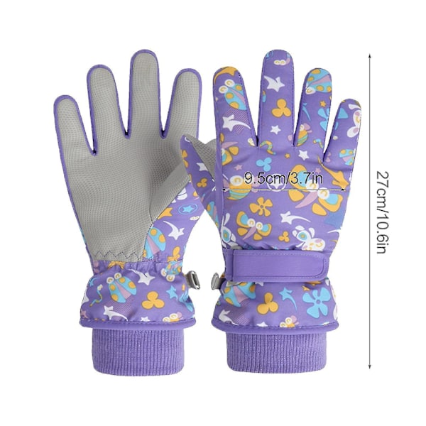 Vattentäta skidhandskar för barn, stänksäkra varma mjuka handskar för pojkar och flickor Purple M-Palm Width 3.7In