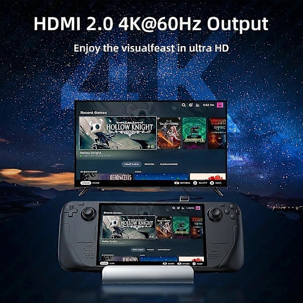 XYC Steam Deck -telakka, 6-in-1 Steam Deck -jalustateline, lisätarvikkeet, 3*USB 3.0 HDMI 4K@60Hz Gigabit Ethernet 1000Mbps USB-C PD 60W Steam Deck -keskitin