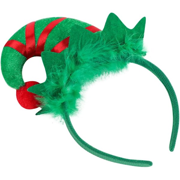 2 stk. Julemandens Elf Hat Hårbånd Spidset Hat Hårbånd med Fjer Buesløjfe Sød Julehat Hårbånd Julekostume Fest Hat Hovedbeklædning Green