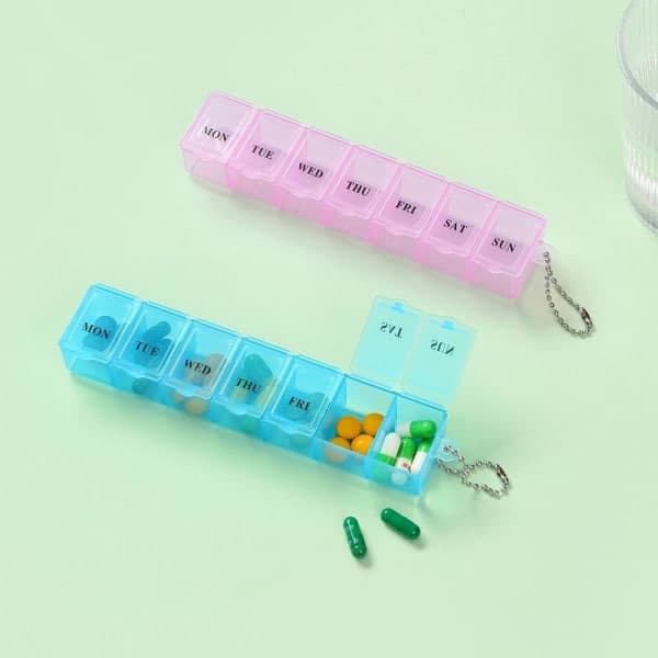 Tabletdispenser Pilleæske Medicinboks Pillebeholder Ugentlig Dosering Blå