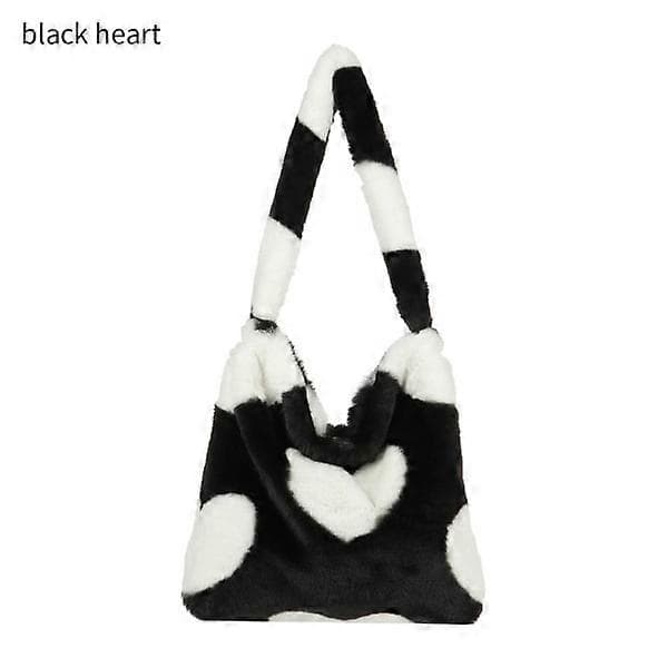 Fluffig axelväska Shopping bag black heart