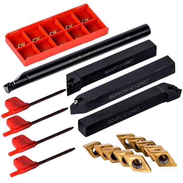 18-delars Mini Svarv Indexerbar Karbid Vändverktyg Hållare Bits Set med DCMT070204 Indexerbart Karbid Vändskär
