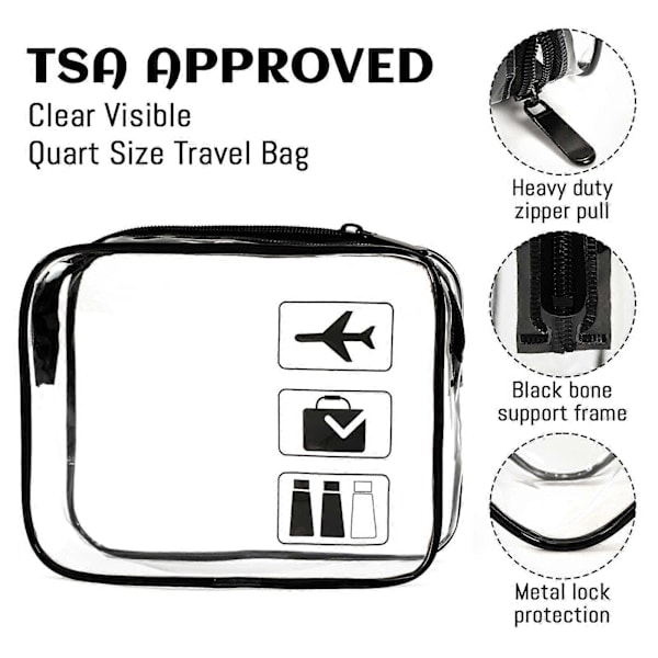 3-pack Toalettväska, Transparent, 1 liters väska för flygplan, PVC Kosmetikaväska, Rese-godkänd väska för flygplats