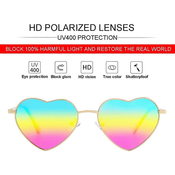SDIGV Polariserte Hjerte Solbriller for Kvinner Mote Nydelig Stil Metallramme UV400 Beskyttelse Linse Gold Rainbow Mirror