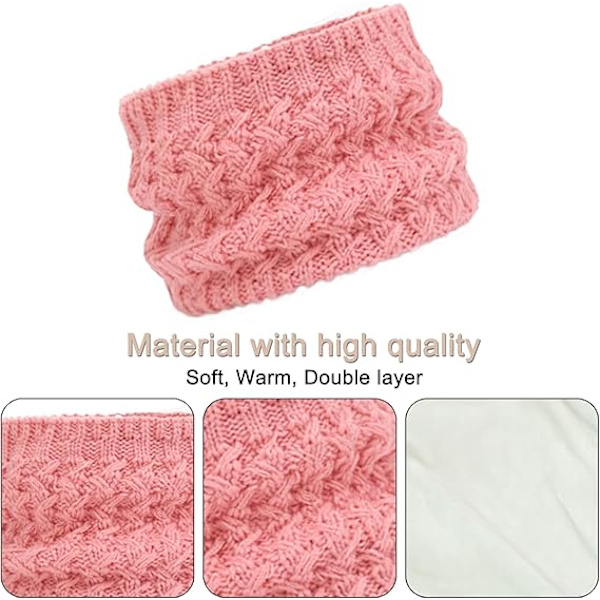 Vintermössa, Halsduk och Vantar Set för Barn, 3-Delar Stickad Varm Crochet Tjock Fluffig Halsduk Pom Pom Mössa Två Fingrar Touch Screen Vantar Set Pink2