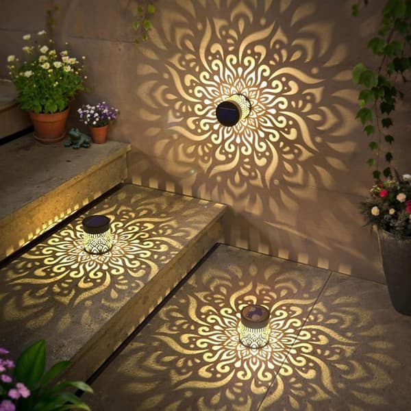 Udendørs metalsolarlamper - Sæt med 4 - Mandala-stil - Selvkørende dekorativ belysning - Have
