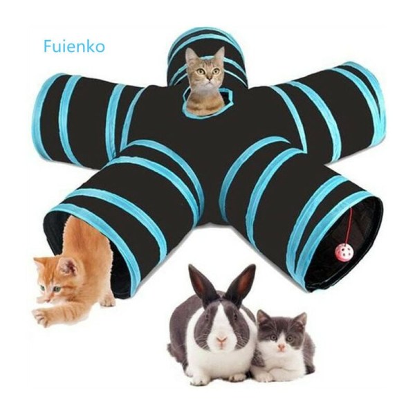 Cat Tunnel,Cat Tunnel Cat Toy with 5 Foldable Channels Blue Diameter 30cm.,