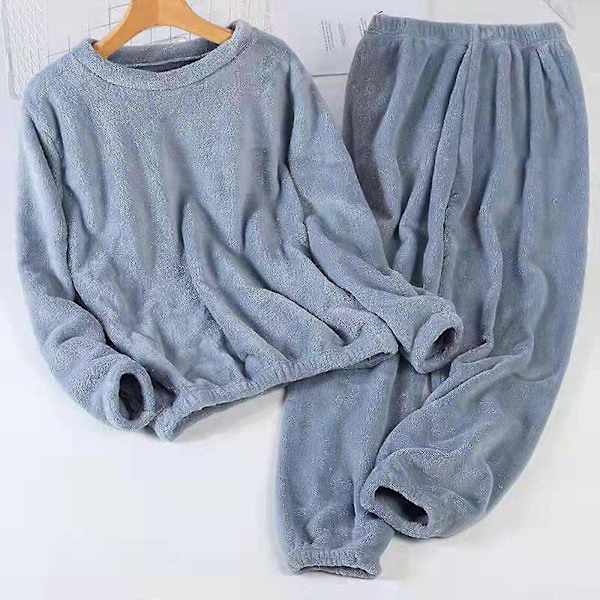 Tykt Varmt Dame Pyjamas Sett Ensfarget Genser Rund Hals Pyjamas For Jente Dame Kjæreste Mor Sky Blue XL