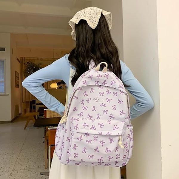 Söt Ryggsäck Estetisk Skolryggsäck - Kawaii Skolväska Blommig Preppy Ryggsäck för Skolflickor Skolväska