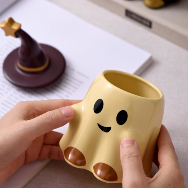 Tekopp, Keramik 11oz Halloween Kaffeemugg med Lock - Vänlig Spöke