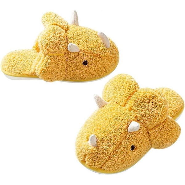 Voksne Unisex Dyresko Fluffy Plys Dinosaur Design Hjemmesko Sjove Triceratops Sko Anti-Slip Soveværelse Sko Yellow 40-41