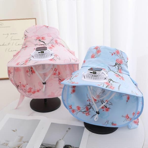 Sommer Solhatte med Ventilator Køleventilator Blue