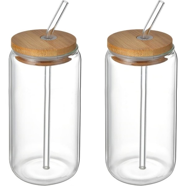 St dricksglas med bambulock och sugrör, ölburksformad iskaffekopp för mjölk kaffe isvatten cocktail (500ml)