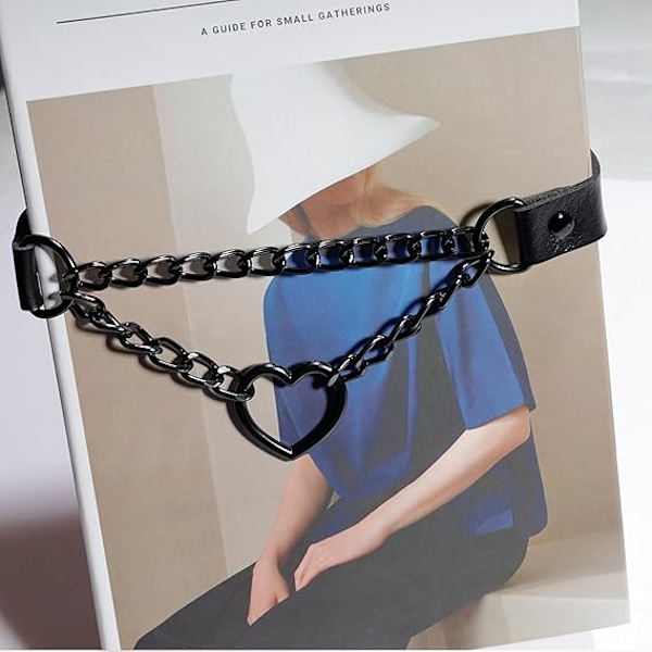 Punk Goth PU Läder Choker Halsband med Hjärthänge Berlocker Choker för Kvinnor Män G