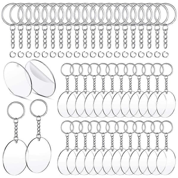90/120 stk Akryl Nøglering Blanks med Nøgleringe Springringe Runde Klar Discs 2