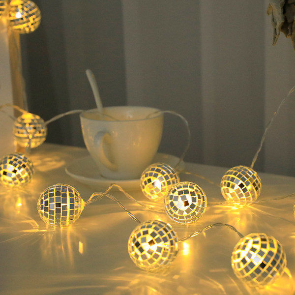 LED Spegelboll Ljusslinga Disco Bar Party Julboll Högtidsljus Dekorativ Färg Warm White 1.5 M 10 led USB