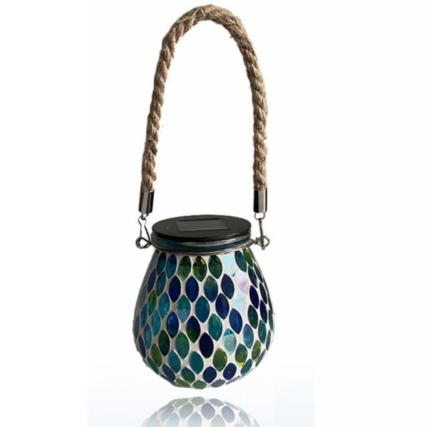 Mosaikk Solcellelamper Mason Jar Lampe BLÅ OVAL OVAL Blå Oval-Oval