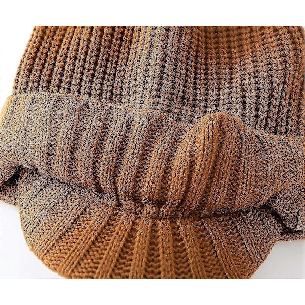 Hatt med skjerm i strikk for menn, vinter, tykk, utendørs Brown One Size