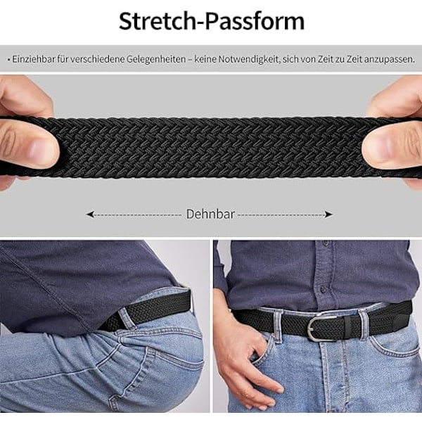 Herrebælte, Elastisk Flettet Bælte Unisex Mænd Kvinder Flettet Elastisk Strækvævet Bælte 33mm (1,25\"), Længde 42\" (107cm) Passer Talje 33\"-36\"