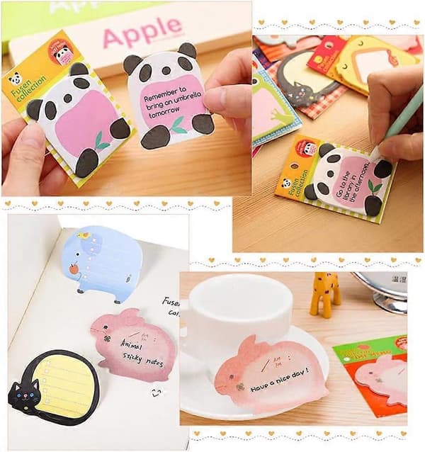 Dyre Sticky Notes, Søde Tegneserie Sticky Notes, Dyreform Selvklæbende Sticky Notes, Selvklæbende Memo Notes til Studerende Hjemmekontor