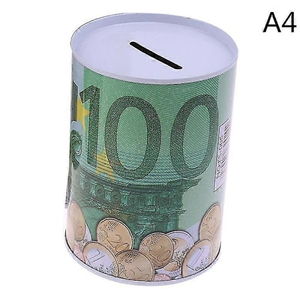 Euro Dollar Sparegris Cylindrisk Pengekasse til Møntindbetaling 7,5x11 100 Euro Appearance