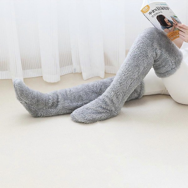 Vinter Varma Socktofflor, Dam Fuzzy Fluffy Mysiga Varma Över Knä Långa Sovkängor Mjuka Tofflor Light Gray