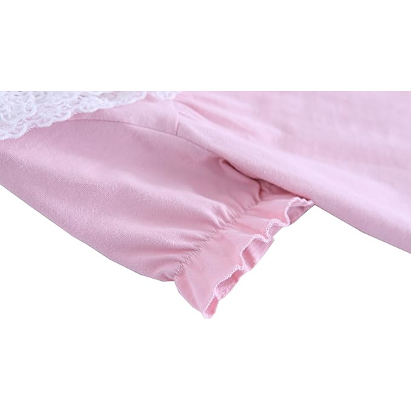Mamma & flickors matchande spetsnattlinnen & rosett nattlinnen 100% bomull nattkläder för småbarn Light Pink 140cm
