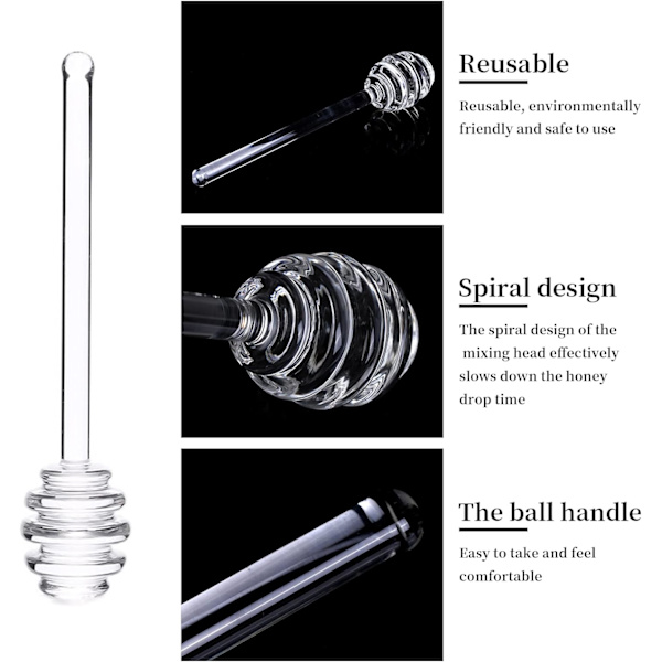 Honningdyp, 6 Tommer Klar Glas Honningdyp Pinde Sirup Dispenser Honning Ske Reusable Kaffe Te Cocktail Rørpinde