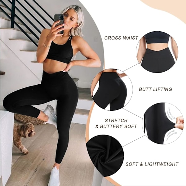 Mustat leggingsit naisille, pehmeät leggingsit korkealla vyötäröllä ja vatsaa litistävät leggingsit urheiluun, treeniin, kuntosalille, juoksuun ja joogahousuiksi XL