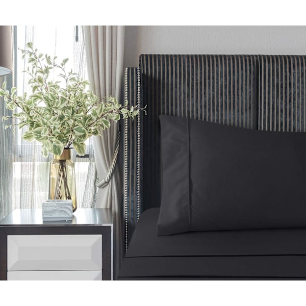 4-delt sengesett 150x200 - Børstet mikrofiberpolyester - Laken, overflate og 2 putetrekk (Svart)