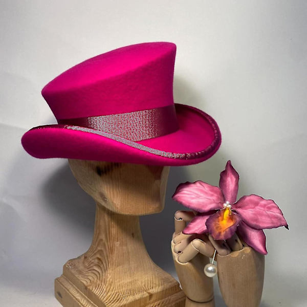 Asymmetrisk Topphatt Ullhatt Dame Herre Unisex Hatt Steam Punk Hatt Topphatt Mote Bånd Dekorativ Hatt Dekk Hode For Menn-yu Hot Pink One Size