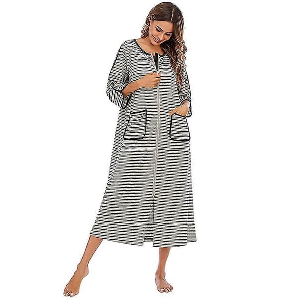 Polyester Dame Natkjole Udskiftningslynlås Efterår Vinter Hjemmekåbe -Sy Grey XXL