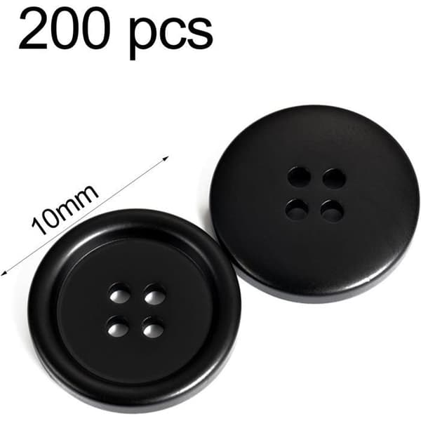 Knapper - 200 Stykker - Resin - 4 Huller - Tøj og Håndværk - 10 mm Sort