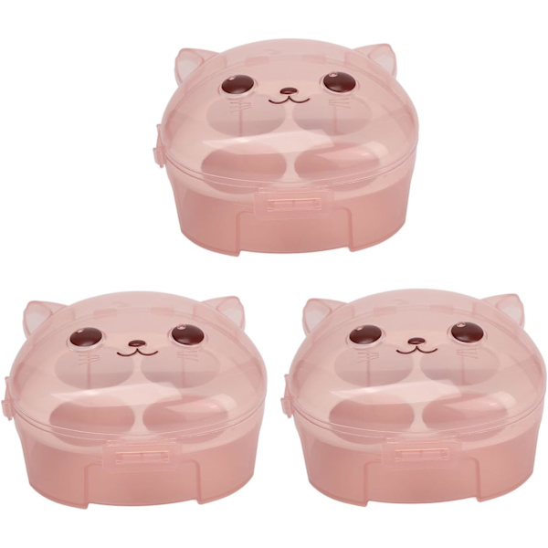 3 stk. Makeup Svampeholder, 4 Slots Makeup Blenders Etui, Katteformet Transparent Kosmetik Svampebeholder