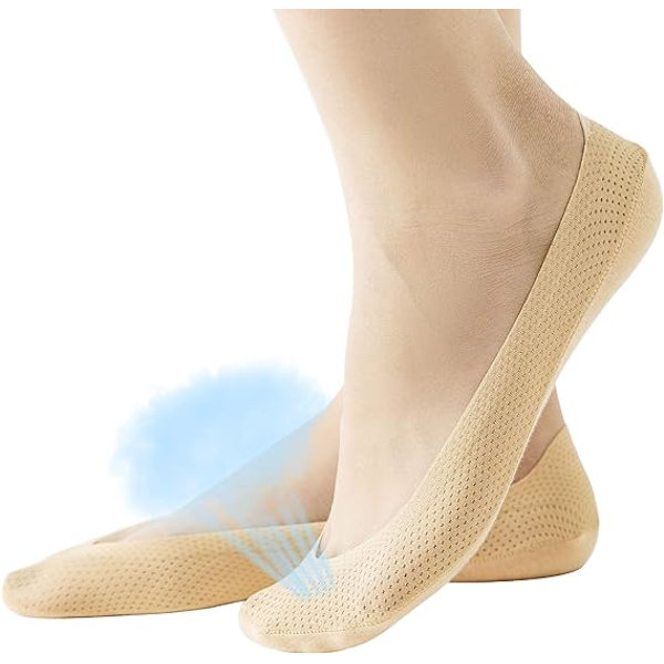4 par låga No Show Liner-strumpor för kvinnor Andas Mesh Bomull Nylon Dolda Osynliga Strumpor Anti-halk för Båt Loafer Sneakers 4beige