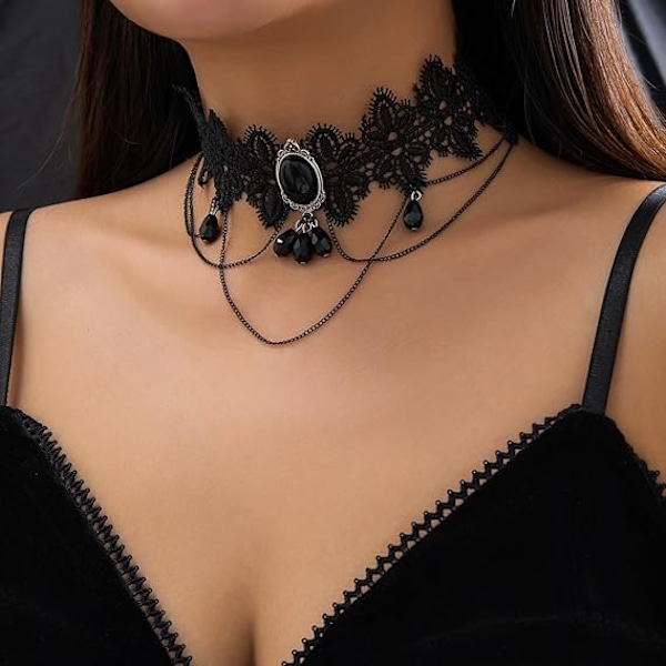 Gothic Blonde Choker Halskjede Svart Rhinestone Anheng Halskjede Hul Choker Halskjeder for Kvinner 2