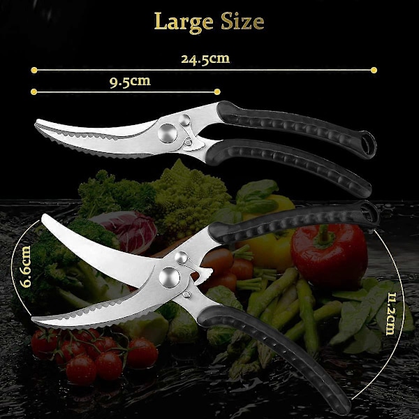 Køkken Saks Heavy Duty, skarpe store rustfrit stål fjerkræsaks Professionel Multifunktionel Metal Fjerkræsaks til kød, urter, mad, fisk, knogle