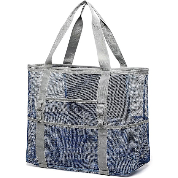 Strandtaske, F-color Mesh Strandtaske Oversized Strandtaske 9 Lommer Strandlegetøjstaske blue