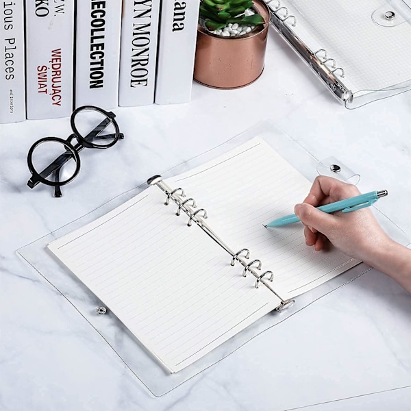 Ringbinders Cover Klar Blød PVC 6 Hulls Ringbinder, Vandafvisende Løsbladshæftemappe med Transparent Lineal, Notesbog Cover Case Genopfyldeligt A5
