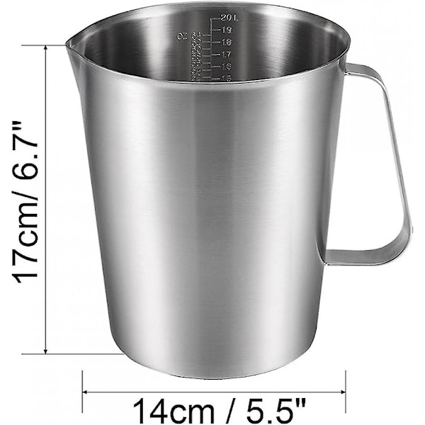 Målebeger 2000ml 64OZ, 2 Måleskalaer, Inkludert ML-skala, Ounce-skala, 304 Rustfritt Stål Gradert Beger med Håndtak for Laboratorium Kjøkken liqui