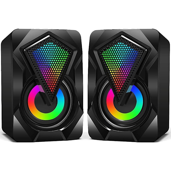 Mini-skrivbordshögtalare för PC med färgglad LED-belysning, Stereo 2.0 USB-driven 3,5 mm X2 Bärbar spelmultimediahögtalare för surfplattor, musikspelare