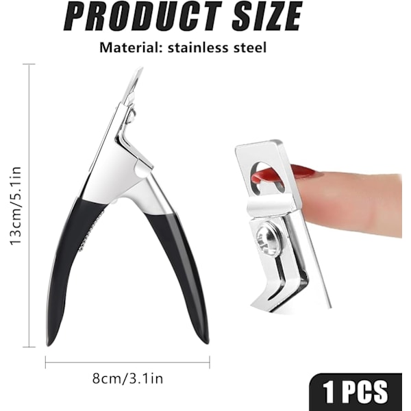 Negleforlænger Klip U-Formet Spids Klip Akryl Negleklip Professionel Rustfri Manicure Falske Negle Trimmer Falsk Gel Skarp Pedikyr Negleværktøjer Black