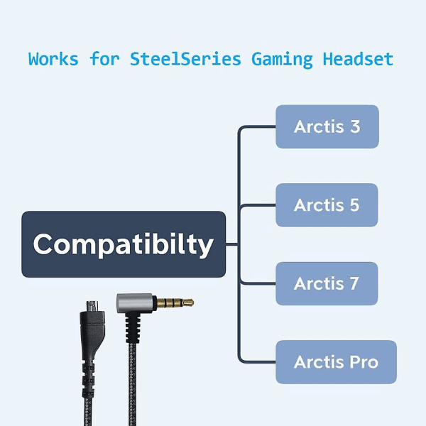 Flexibel Stereo Gaming Headset-kabel för Steelseries Arctis 3/5/7 Pro Gaming