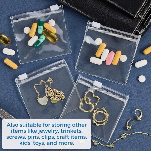 Glidelås-pilleposer - 12 stk, Glidelås-låsende klare plastminiposer, BPA-frie for piller, vitaminer, kosttilskudd, små gjenstander - Selvlåsende, gjenbrukbare