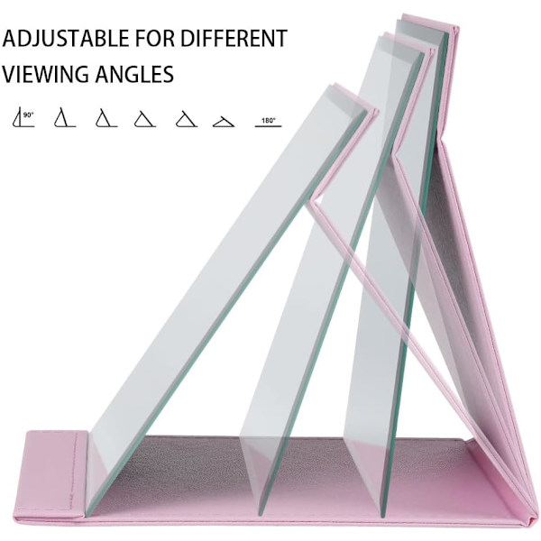 1 st fällbart bordsspegel med PU-läder smink spegel, bärbar rese spegel, fällbar spegel med stativ bärbar Pink