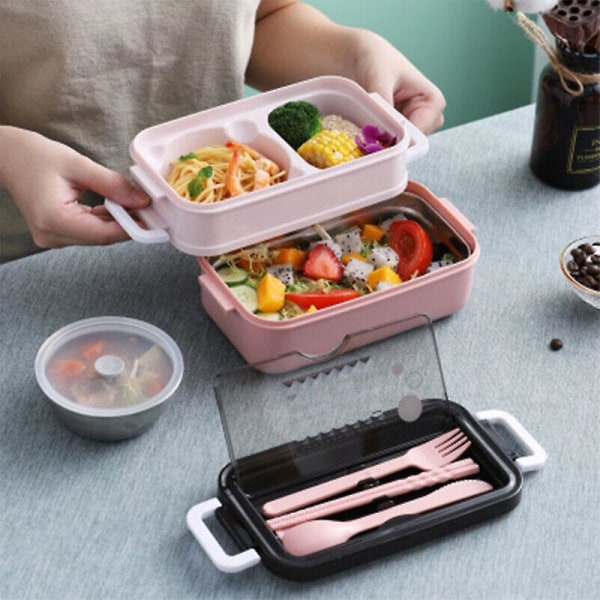3 fack Lunchbox för barn Vuxna Matbehållare Set Bento förvaringsbox. (rosa) (1 st)