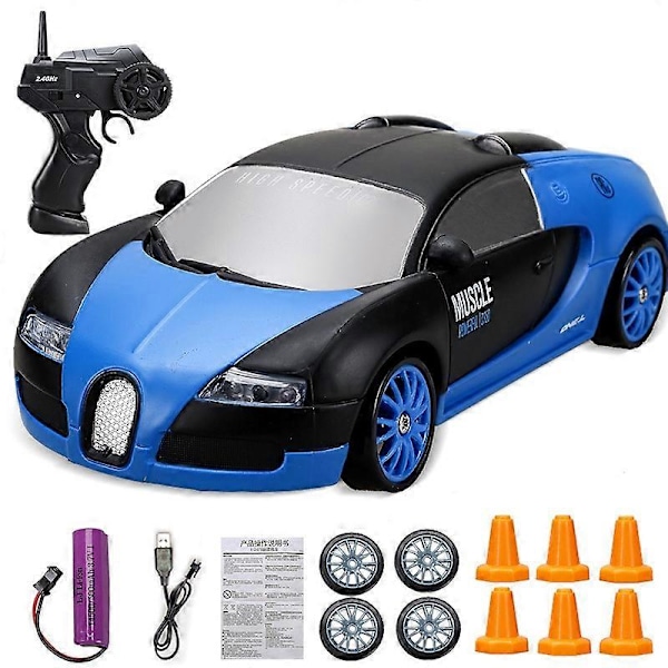 2.4G 1:24 Drift RC-auto 4WD 3.7V Drift-auto Lasten lelu Kaukosäätimellä GTR-malli Blue