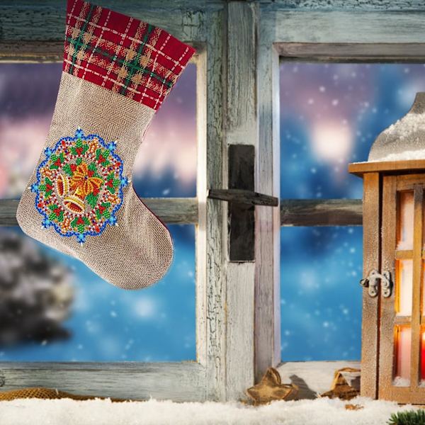 Julstrumpor Diamantmålning Kits för Vuxna Nybörjare, 4 Pack Kamin Hängande Strumpor, DIY Strassmålning Julgransprydnader Christmas 2