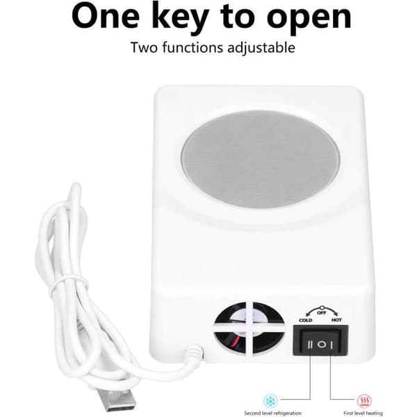 2-i-1 USB koppvarmer og -kjøler - For kaffe, drikke, kontor, hjem, bil (6-8°C og 50-65°C)