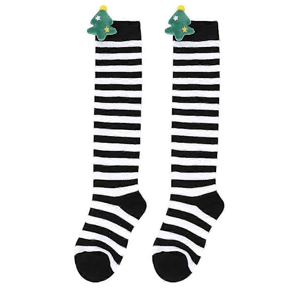 Nye efterårs- og vinterbørns julestrømper, søde plysdukkestrømper, knæstrømper, stribede strømper, tegneseriedukkestrømper White Thin Christmas Trees